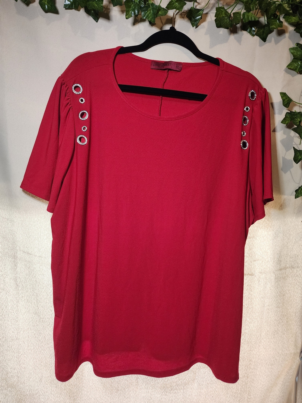 Scarlett Red Short Sleeve Eyelet Shoulder Tee